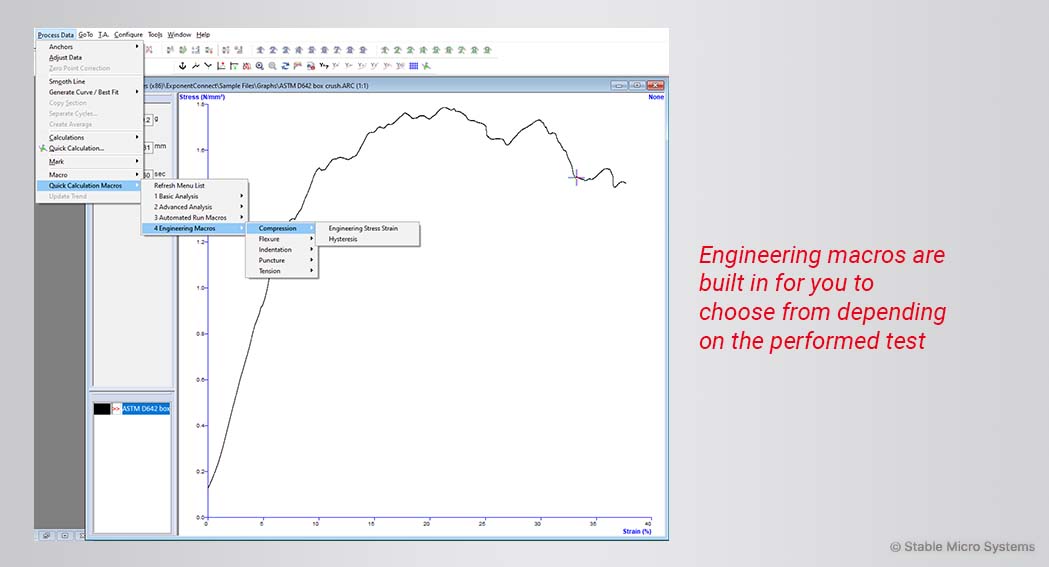 Engineering macros are built in for you to choose from depending on the performed test