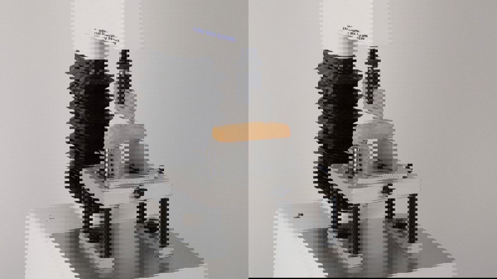 Three Point Bend Rig attached to Texture Analyser testing shortbread biscuit