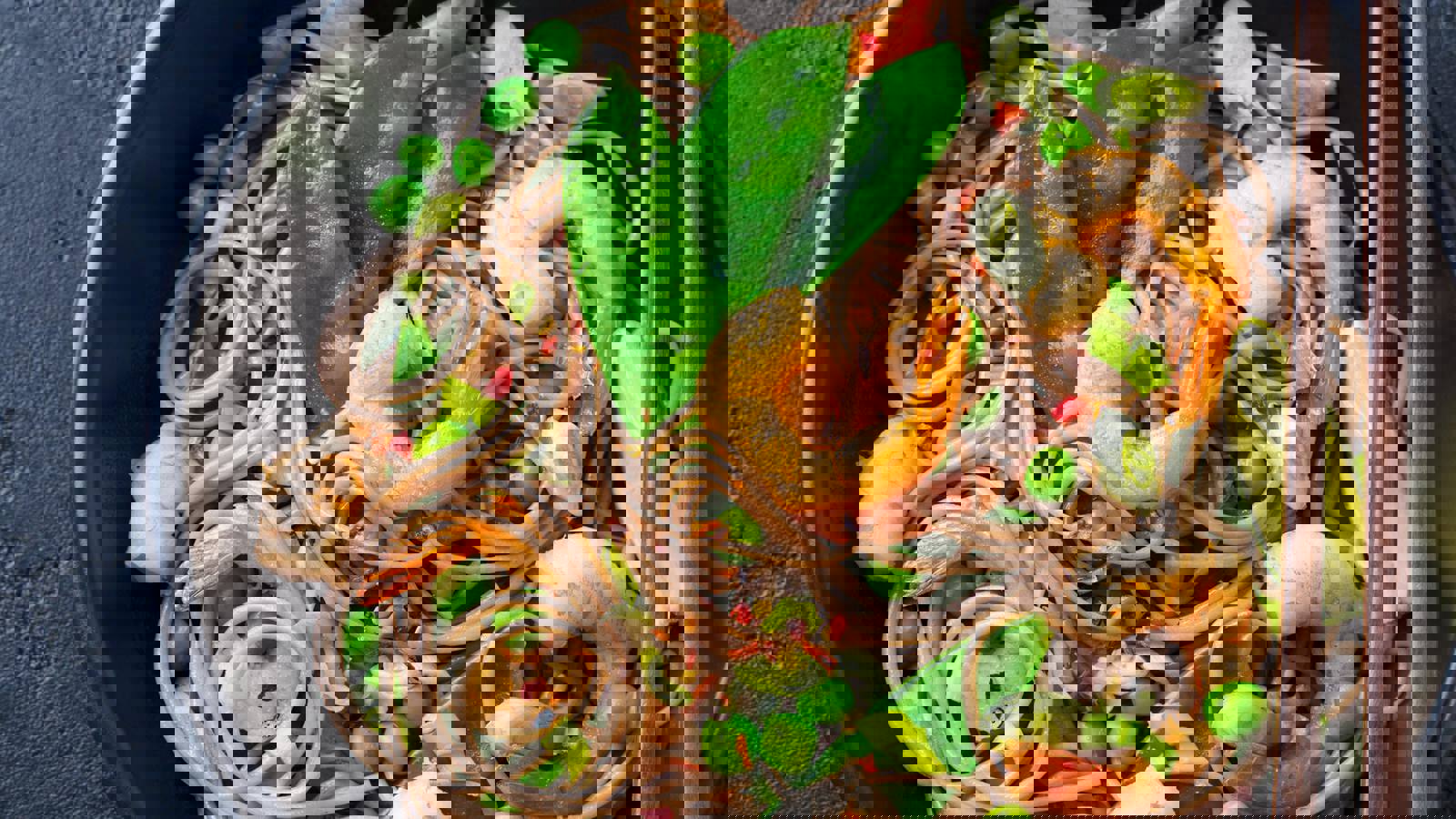 healthy stir fry with fresh vegetables and prawns