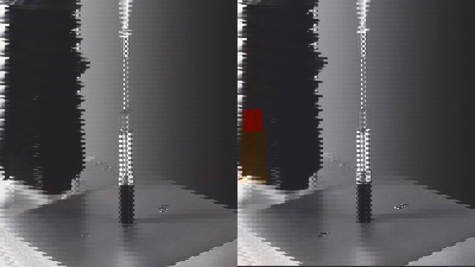 2mm Cylinder Probe attached to Texture aAnalyser testing red lipstick