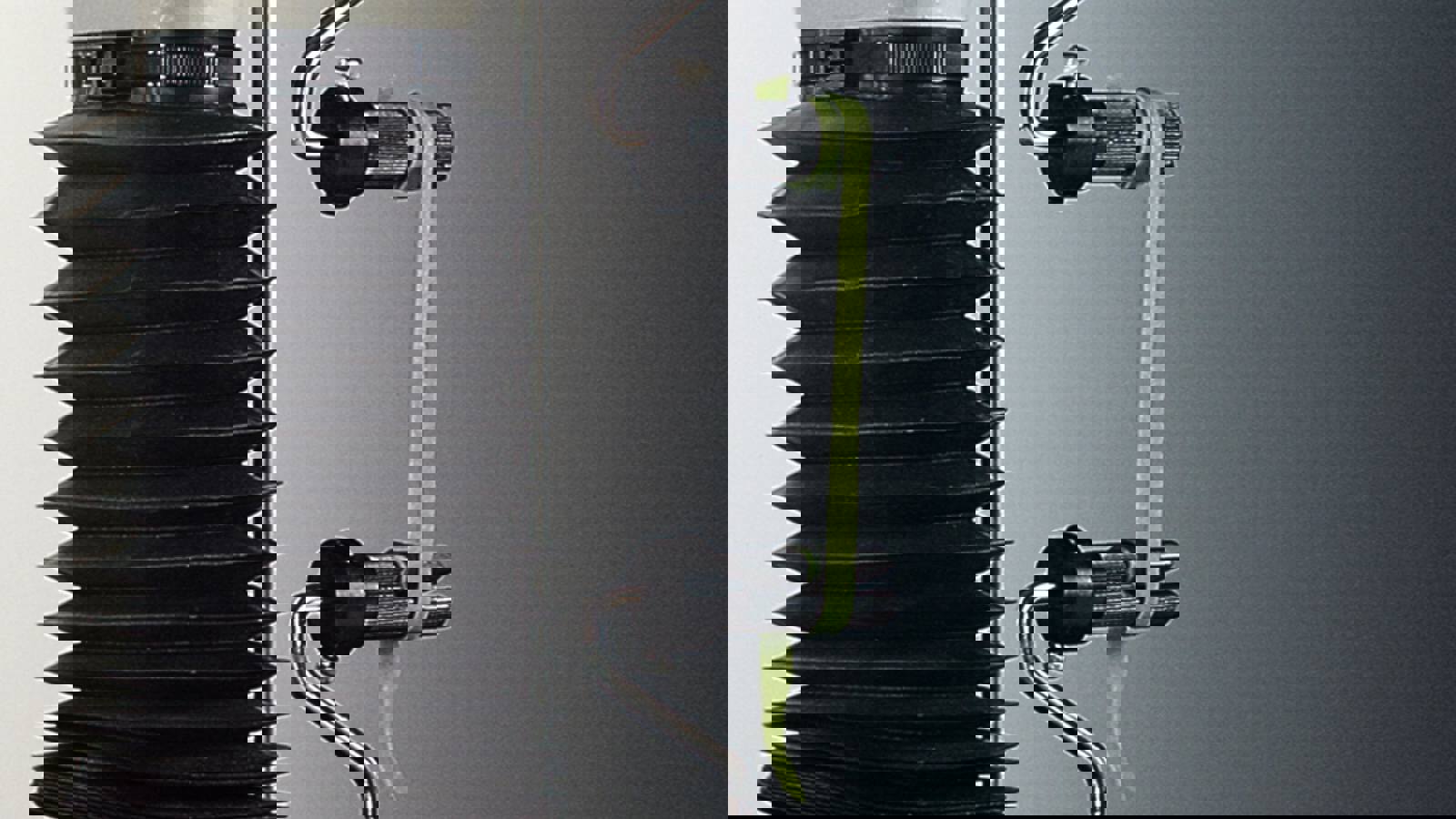 Spaghetti Noodle Test Rig attached to Texture analyser testing green tagliatelle