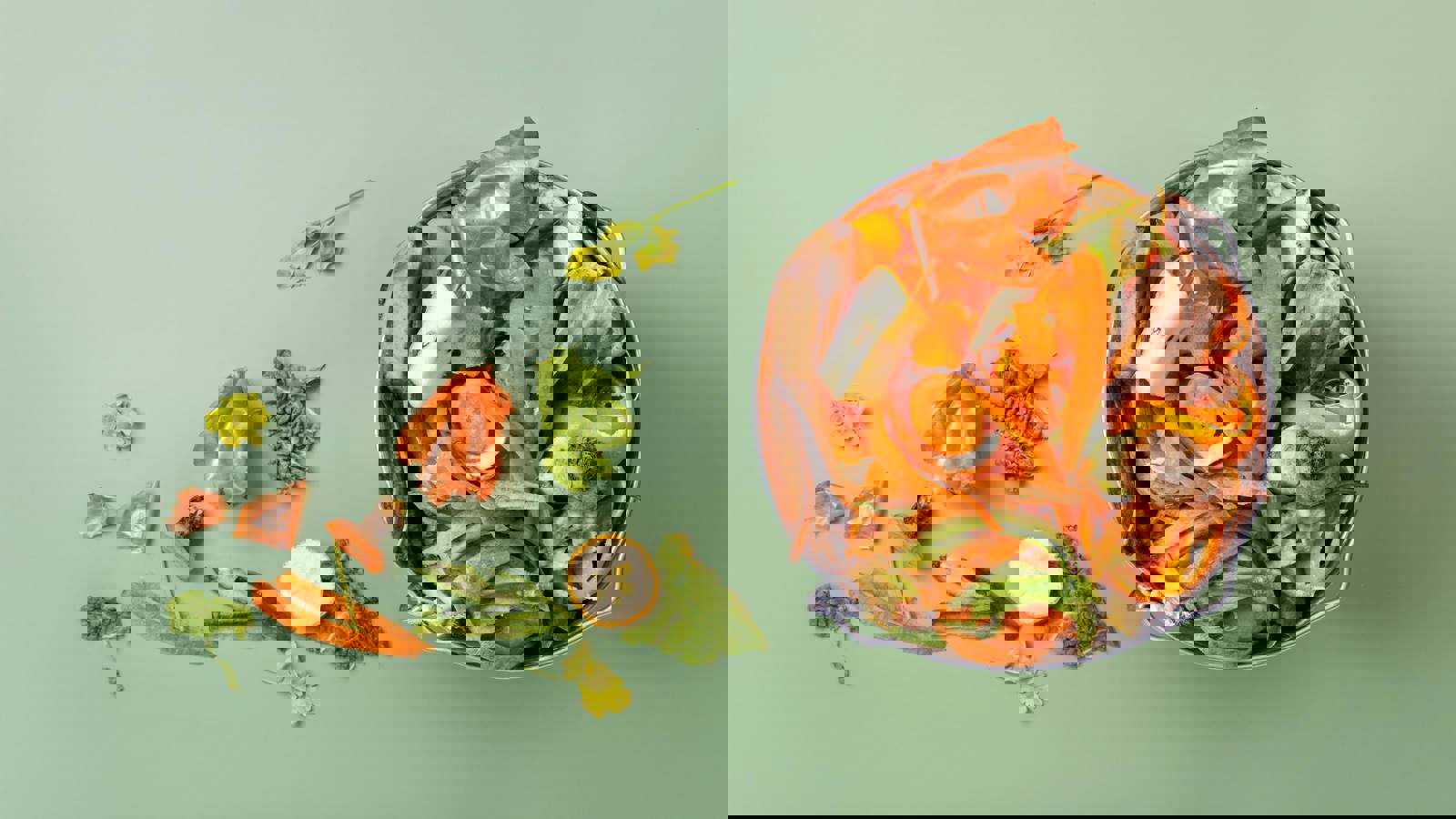 Food waste bin filled with fruit and vegetable peelings 