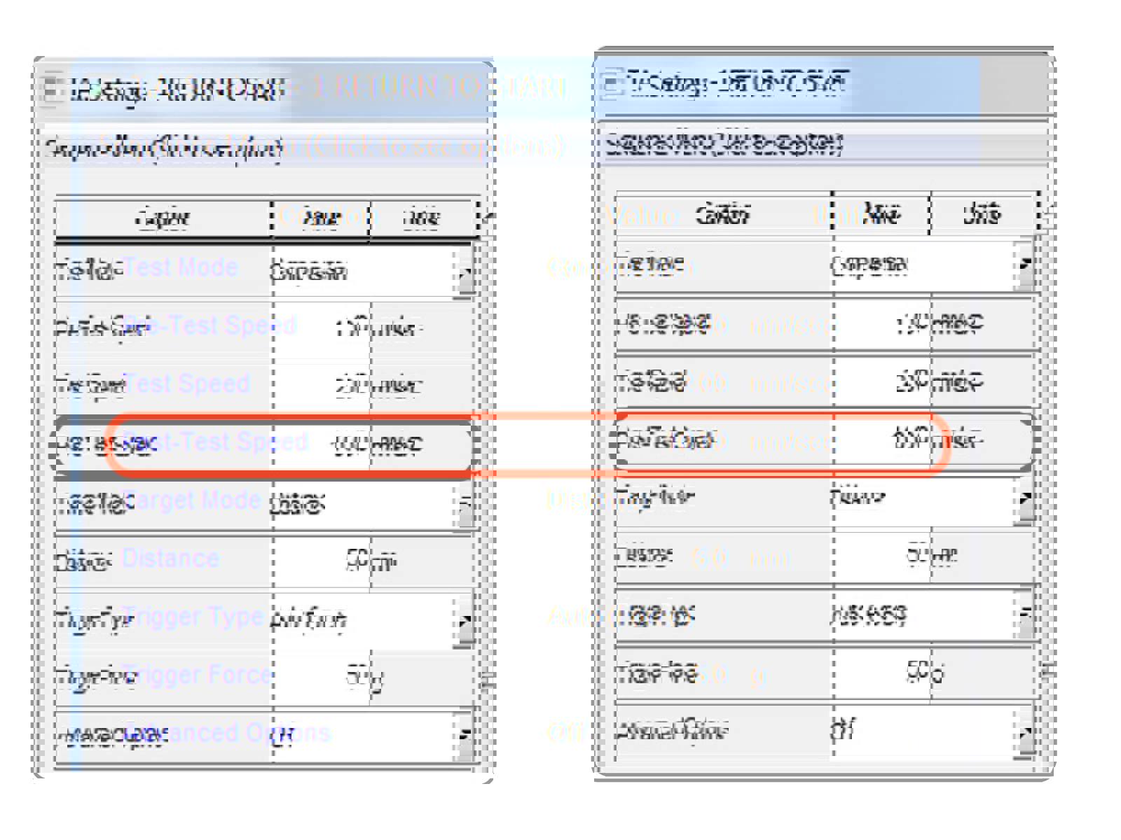Post-test speed settings screenshot
